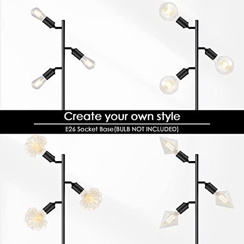Bricosmocon Industrial Standing Lamp with 3 Adjustable Rotating Lights - Tree Floor Lamp for Living Room, Bedroom, Home, Office (E26 Edison Bulb, Black) - Image 3
