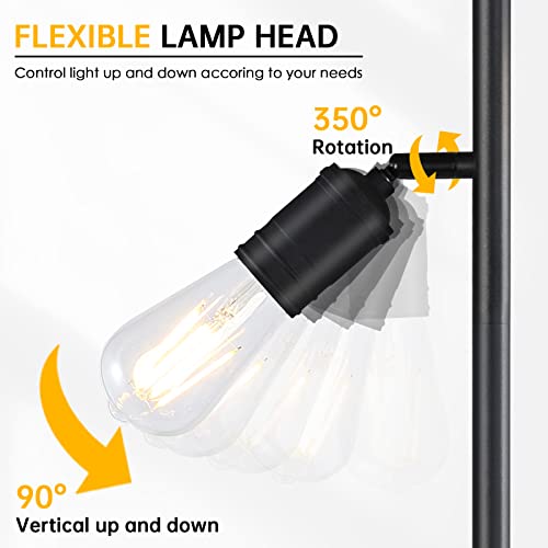 Bricosmocon Industrial Standing Lamp with 3 Adjustable Rotating Lights - Tree Floor Lamp for Living Room, Bedroom, Home, Office (E26 Edison Bulb, Black) - Image 4