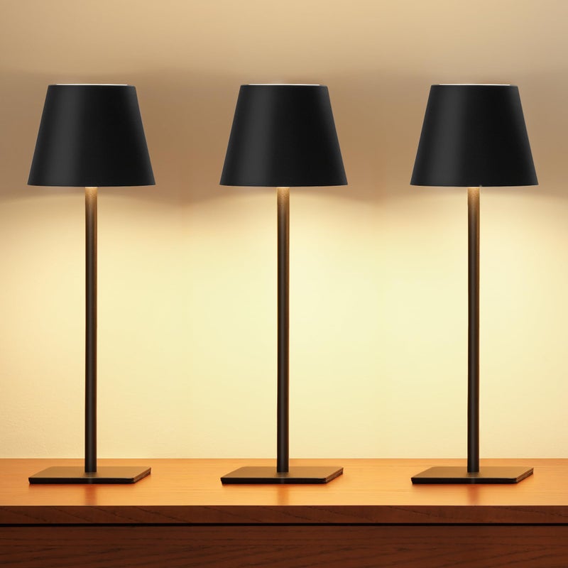 UME 3 Pack Cordless Table Lamp Battery Operated Lamp Portable Waterproof Rechargeable Table Lamp w 3 Color Temps Stepless Dimming for Dinner Desk Cafe Outdoor Black - Image 2