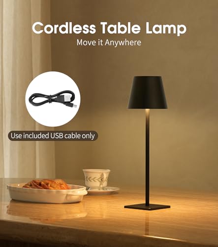 UME 3 Pack Cordless Table Lamp Battery Operated Lamp Portable Waterproof Rechargeable Table Lamp w 3 Color Temps Stepless Dimming for Dinner Desk Cafe Outdoor Black - Image 3