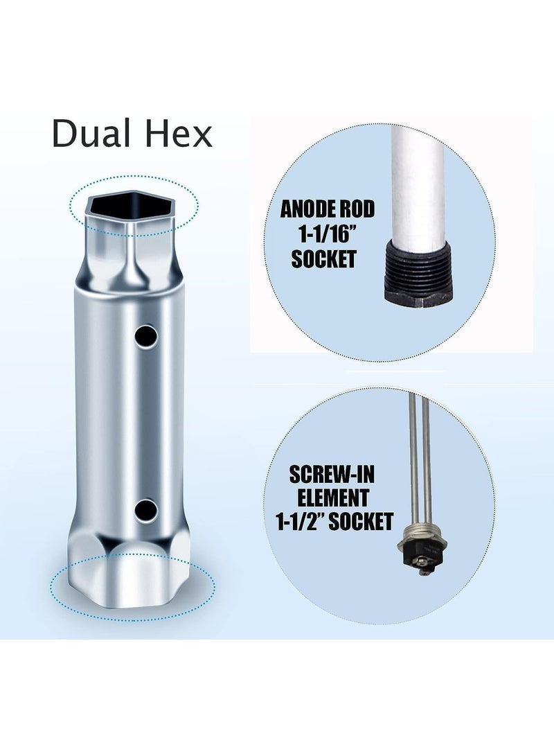 RV Water Heater Element Wrench, Dual Anode Rod Hex Wrench Socket Removal Tool 1-1/16 in x 1-1/2 in x 6 in,Residential Screw-In Water Heater Element Wrench, Multi, Single Unit - Image 3