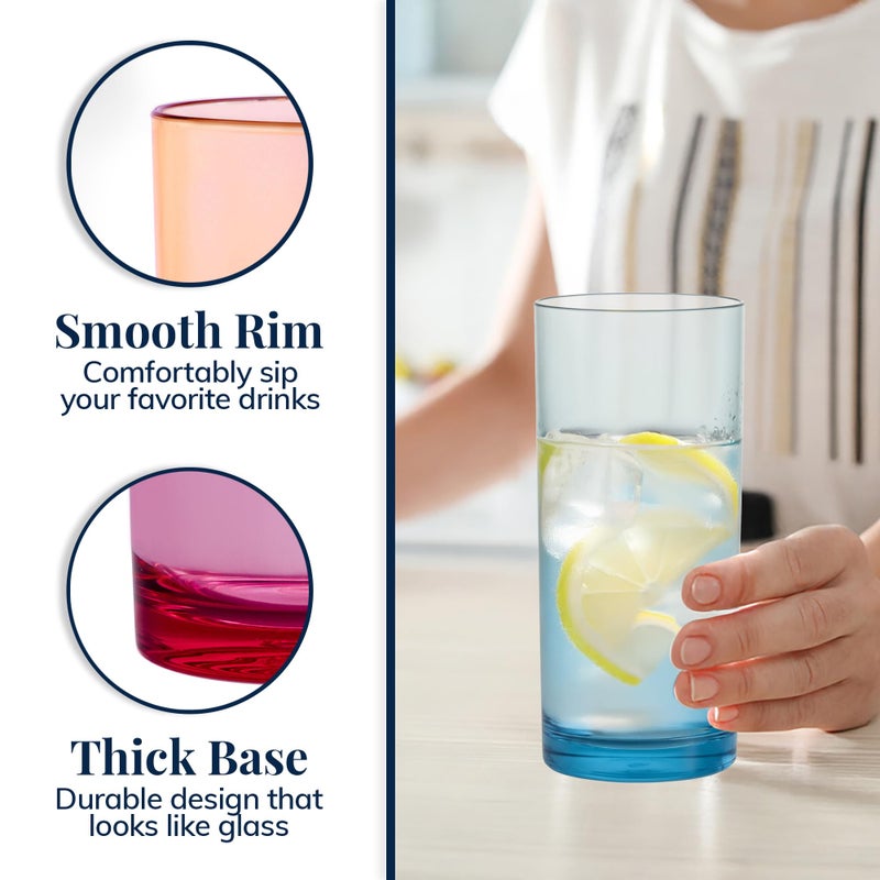 US Acrylic Classic Plastic Reusable Drinking Glasses (Set of 6) 16oz Water Cups Assorted Colors | BPA-Free Tumblers, Made in USA | Top-Rack Dishwasher Safe - Image 4