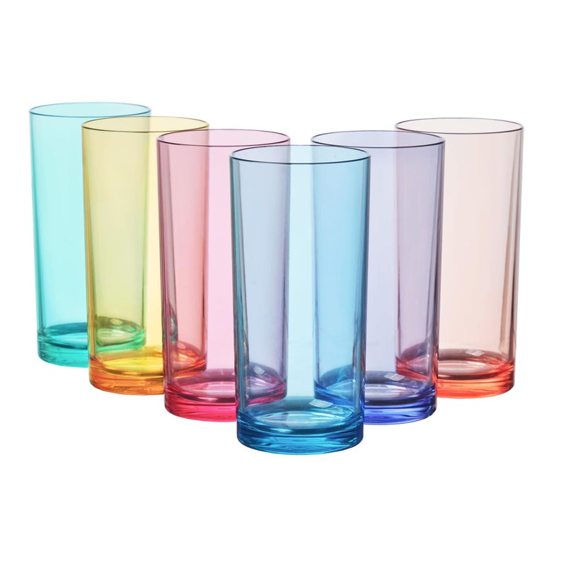 US Acrylic Classic Plastic Reusable Drinking Glasses (Set of 6) 16oz Water Cups Assorted Colors | BPA-Free Tumblers, Made in USA | Top-Rack Dishwasher Safe - Image 1