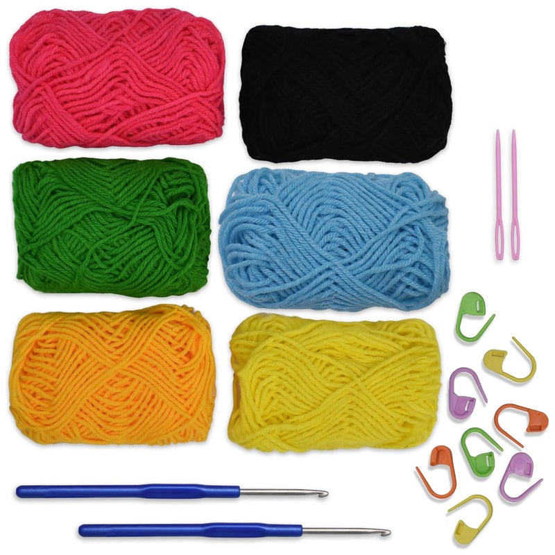 picknMAKE Crochet Kit for Beginners with Wool Yarn, Crochet Hooks, Stitch Markers & Needles – DIY Learn to Crochet Set for Adults & Kids, Starter Craft Kit with All Supplies - Image 1