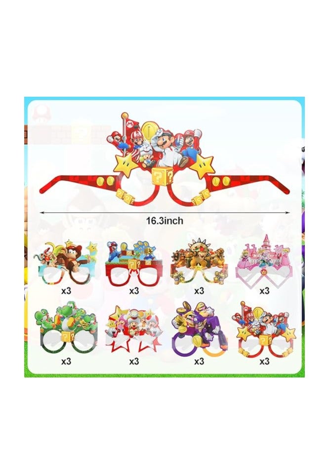 SYOSI 16 Pieces Mario Paper Party Glasses, Mario Paper Glasses Party Decoration Supplies Masks Party Favors Photo Booth Props Paper Super Bro Themed Party Eyeglasses for Boys Girls Birthday Gift - Image 2