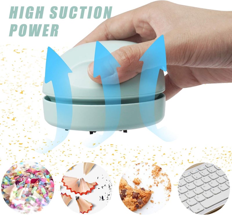 prowithlin Desktop Vacuum Cleaner USB Charging with Vacuum Nozzle Cleaning Brush, Detachable Design & Portable Mini Table Dust Vaccum Cleaner, Clean Dust, Crumbs, Piano, Computer, Car Etc(Light Green) - Image 4