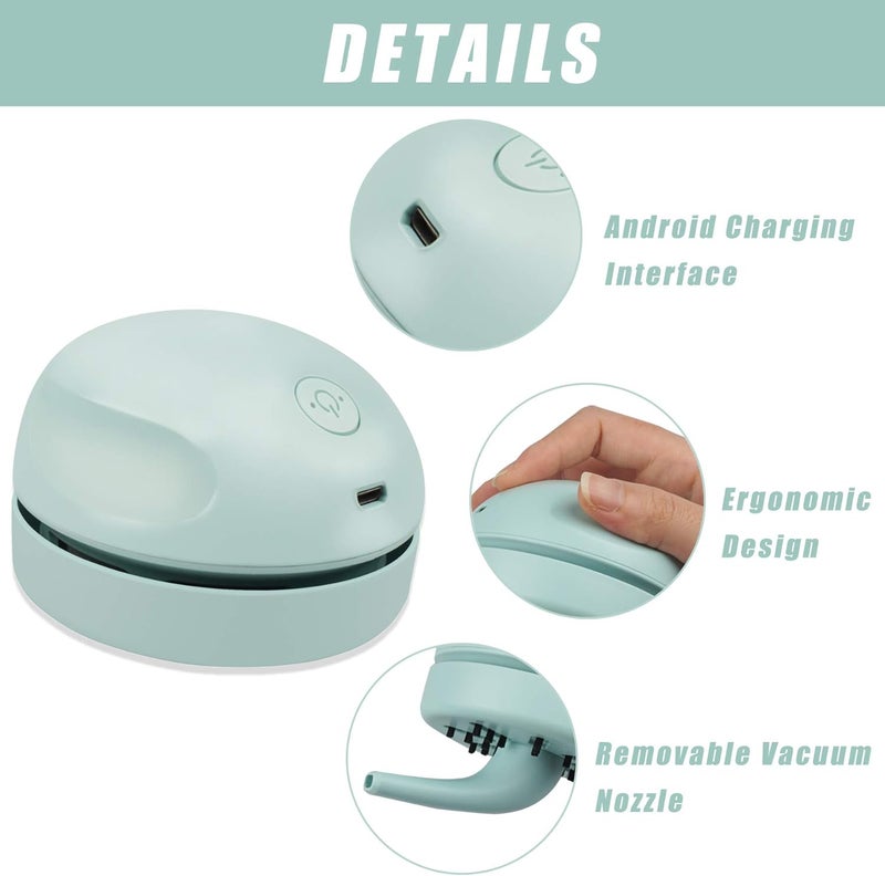 prowithlin Desktop Vacuum Cleaner USB Charging with Vacuum Nozzle Cleaning Brush, Detachable Design & Portable Mini Table Dust Vaccum Cleaner, Clean Dust, Crumbs, Piano, Computer, Car Etc(Light Green) - Image 2