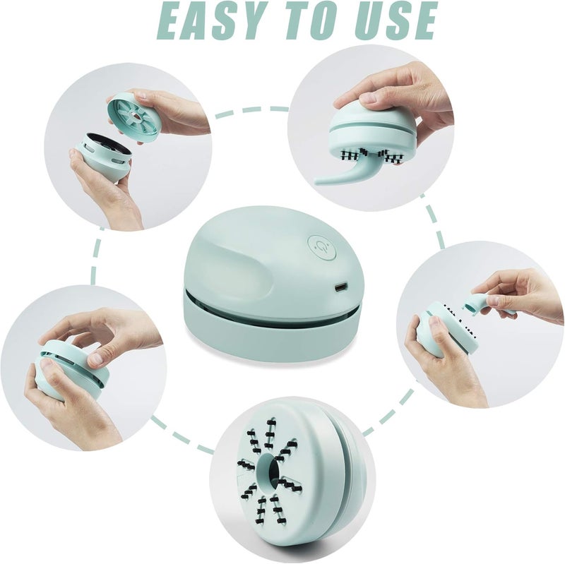 prowithlin Desktop Vacuum Cleaner USB Charging with Vacuum Nozzle Cleaning Brush, Detachable Design & Portable Mini Table Dust Vaccum Cleaner, Clean Dust, Crumbs, Piano, Computer, Car Etc(Light Green) - Image 5