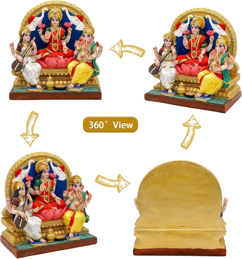 alikiki تمثال Alikiki Lakshmi Ganesha Saraswati مقاس 16.3 سم ارتفاع هندي لاكشمي غانيش أيدول شخصية مورتي عنصر هندوسي للمنزل والمكتب معبد ماندير ضريح مذبح بوجا ديكور الهند ديوالي بوجا هدايا للأصدقاء - Image 2