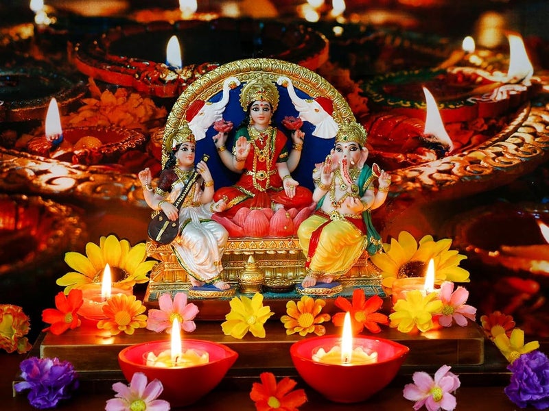 alikiki تمثال Alikiki Lakshmi Ganesha Saraswati مقاس 16.3 سم ارتفاع هندي لاكشمي غانيش أيدول شخصية مورتي عنصر هندوسي للمنزل والمكتب معبد ماندير ضريح مذبح بوجا ديكور الهند ديوالي بوجا هدايا للأصدقاء - Image 3