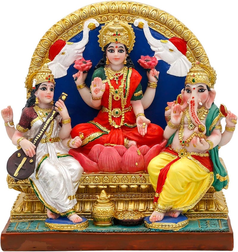 alikiki تمثال Alikiki Lakshmi Ganesha Saraswati مقاس 16.3 سم ارتفاع هندي لاكشمي غانيش أيدول شخصية مورتي عنصر هندوسي للمنزل والمكتب معبد ماندير ضريح مذبح بوجا ديكور الهند ديوالي بوجا هدايا للأصدقاء - Image 1