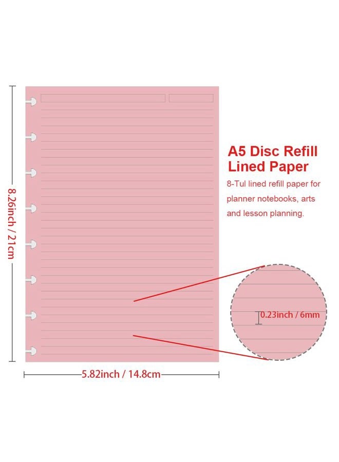 Getvow (3-Pack) Junior Size TUL Discbound Lined Refill Paper, 8-Disc Disbound Insert, 5 Colors(60 Sheets/Color), Total 300Sheets / 600Pages, 110gsm Thicker Paper, 5.8'' x 8.2'' - Image 3