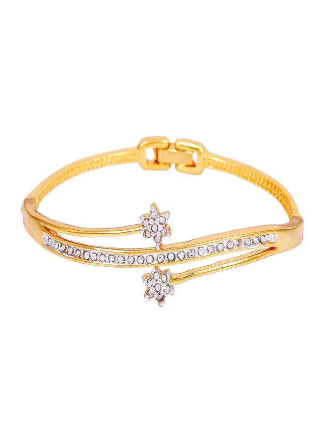 Estele 24 Kt Plated Classic Seven Stone Twin Cuff Bracelet for Women (Gold and Silver) - Image 1