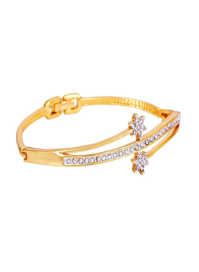 Estele 24 Kt Plated Classic Seven Stone Twin Cuff Bracelet for Women (Gold and Silver) - Image 2