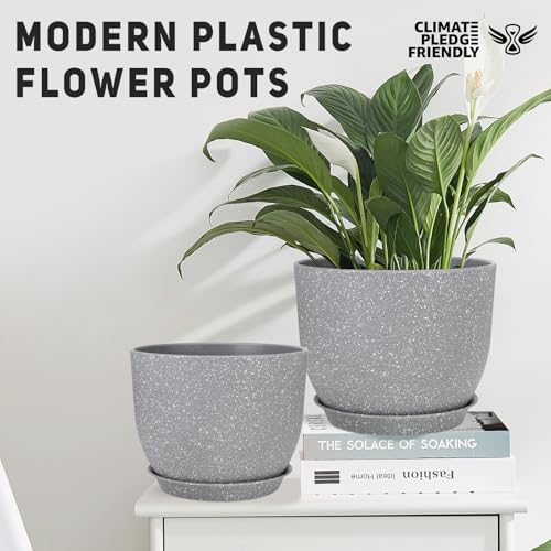 YNNICO Plant Pots 12/10/9 inch Set of 3, Flower Pots with Multi Mesh Drainage Holes, Large Planters for Indoor Outdoor Garden Plants and Flowers. (Gray) - Image 4