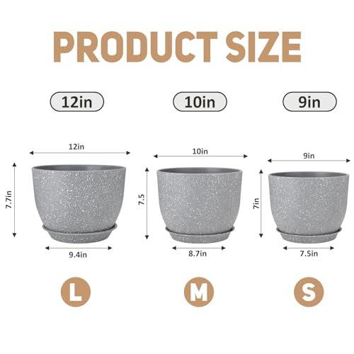 YNNICO Plant Pots 12/10/9 inch Set of 3, Flower Pots with Multi Mesh Drainage Holes, Large Planters for Indoor Outdoor Garden Plants and Flowers. (Gray) - Image 2