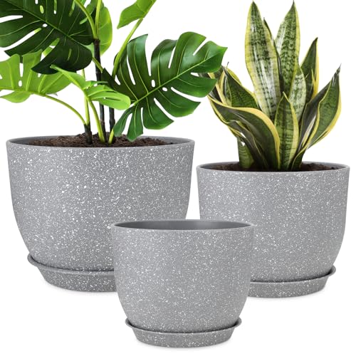 YNNICO Plant Pots 12/10/9 inch Set of 3, Flower Pots with Multi Mesh Drainage Holes, Large Planters for Indoor Outdoor Garden Plants and Flowers. (Gray) - Image 1