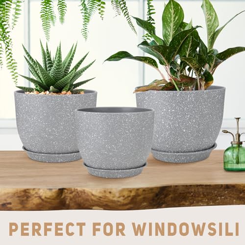 YNNICO Plant Pots 12/10/9 inch Set of 3, Flower Pots with Multi Mesh Drainage Holes, Large Planters for Indoor Outdoor Garden Plants and Flowers. (Gray) - Image 5