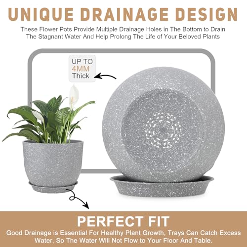 YNNICO Plant Pots 12/10/9 inch Set of 3, Flower Pots with Multi Mesh Drainage Holes, Large Planters for Indoor Outdoor Garden Plants and Flowers. (Gray) - Image 3