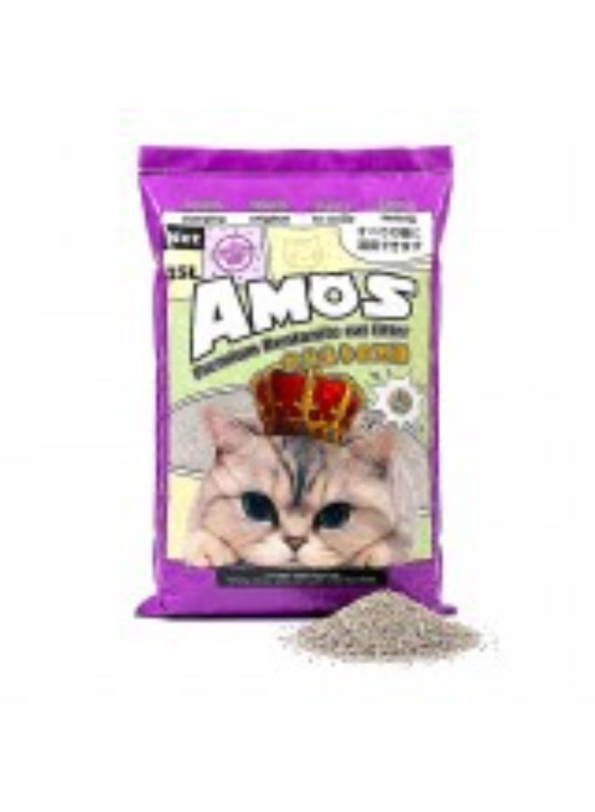 Amos رمل قطط أموس بريميوم بنتونيت - ليمون، قهوة وخزامى، تكتل قوي، تحكم في الروائح، غبار منخفض، رمل قطط سهل الاستخدام لجميع القطط (خزامى، 20 كجم، 1 كيس) - Image 1