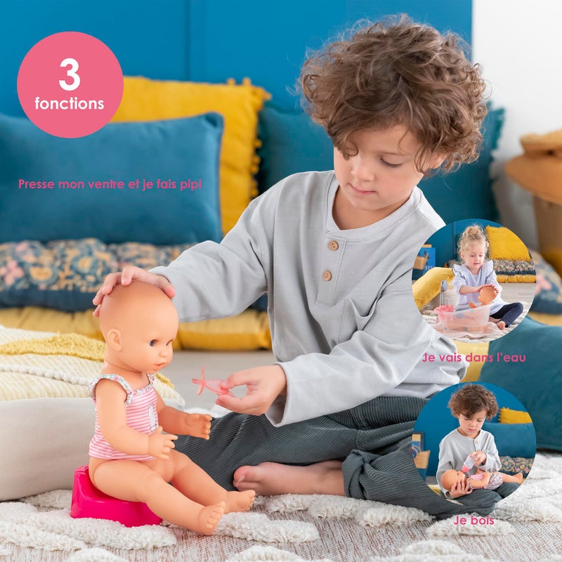 Corolle دمية كورول شرب وبلل إيمّا - دمية بنت بطول 14 بوصة مع 3 ملحقات - زجاجة، مرحاض، و مصاصة - تشرب حقًا وتذهب إلى المرحاض، للأطفال من عمر 2 سنة وما فوق - Image 5