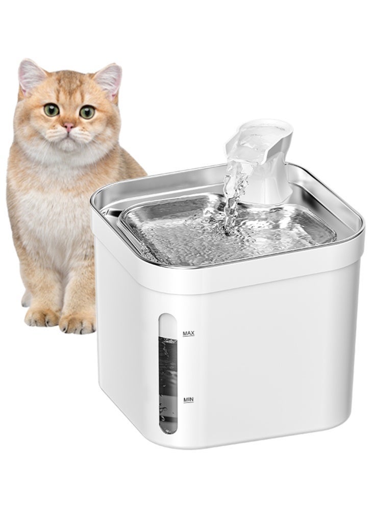 لابيت 2.2 لتر/70 أوقية وعاء مياه آلي للقط، فولاذ لا يصدأ نافورة مياه أليفة في الداخل، مضخة فائقة السكون - Image 1