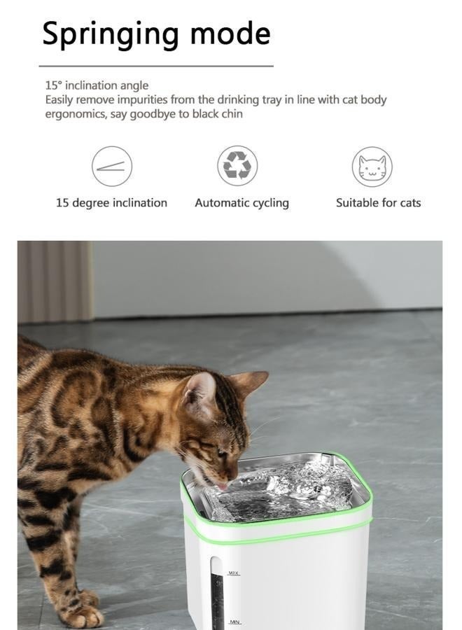 لابيت 2.2 لتر/70 أوقية وعاء مياه آلي للقط، فولاذ لا يصدأ نافورة مياه أليفة في الداخل، مضخة فائقة السكون - Image 2