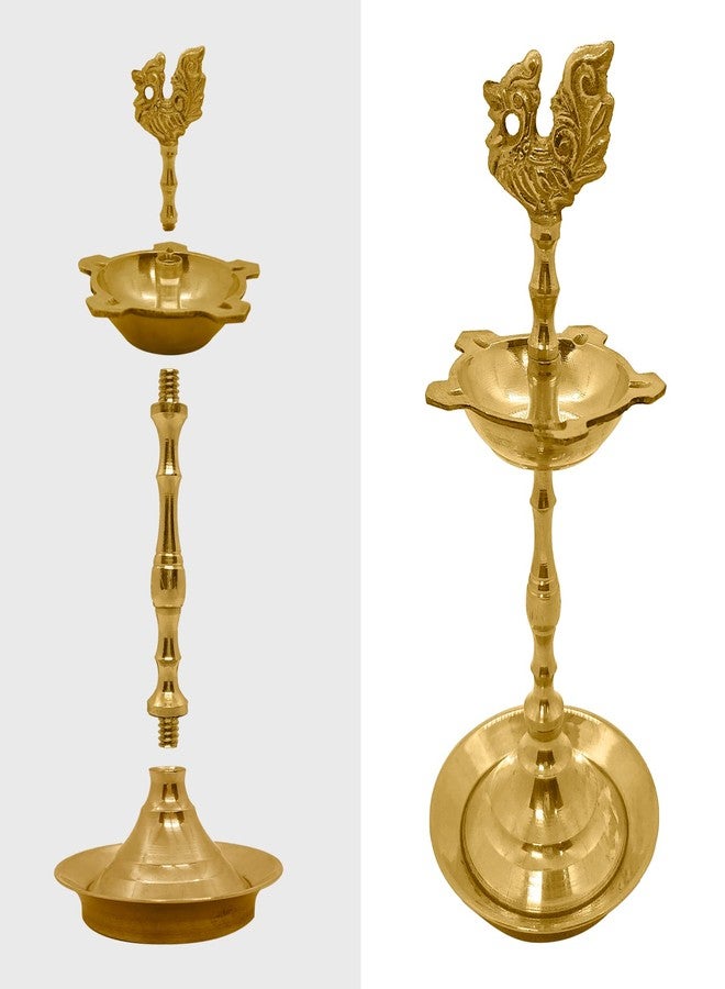 Satvik 2 Pc Set of Brass Kerala Samai Diwali Deepak for Puja/Pooja Step Diya Lamp Peacock Kutthu Vilakku Dia Oil Lamp Deepam Engraved Adjustable 1 Step Deep 8 Inch Deepawali Indian Gift Item - Image 3