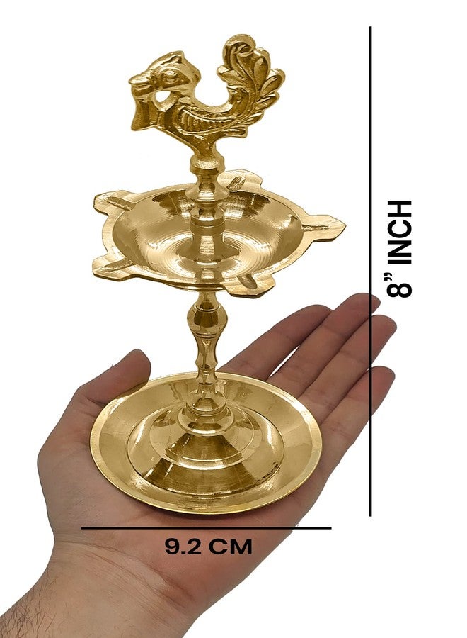 Satvik 2 Pc Set of Brass Kerala Samai Diwali Deepak for Puja/Pooja Step Diya Lamp Peacock Kutthu Vilakku Dia Oil Lamp Deepam Engraved Adjustable 1 Step Deep 8 Inch Deepawali Indian Gift Item - Image 2