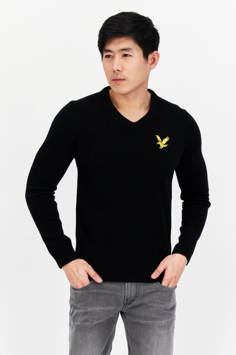 Lyle & Scott Men V-Neck Brand Logo Long Sleeves Sweatshirt, Black - Image 1