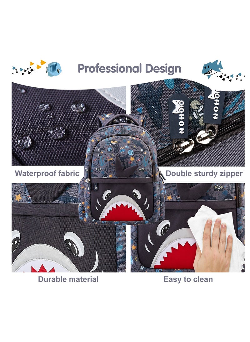 Nohoo Kids 16 Inch School Bag With Pencil Case Combo Shark - Grey - Image 4
