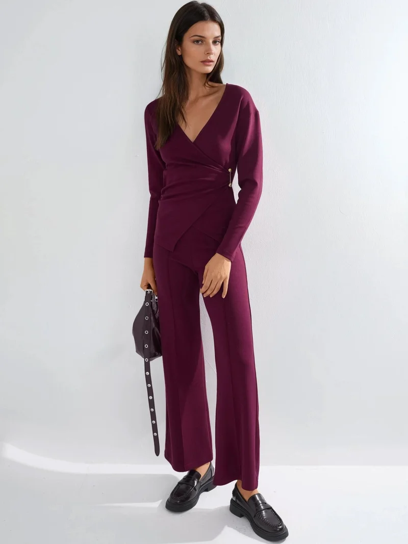 زوبعة Accessory Detail Blouse & Pants Two-Piece Set Bersan Collection