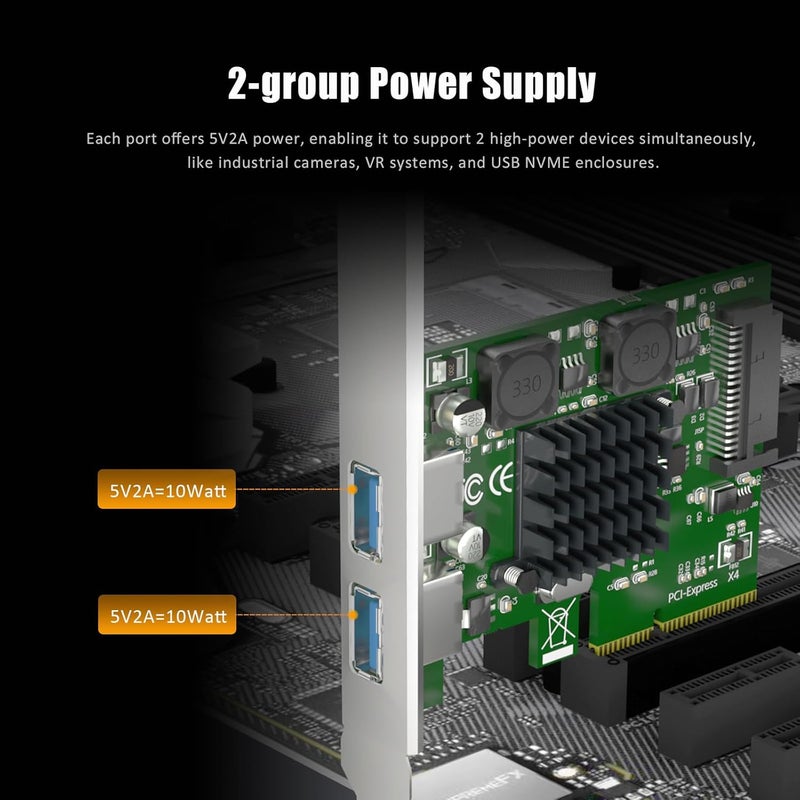 GLOTRENDS U3142A 2-Port 10Gb USB 3.1 Gen2 Type-A to PCIE X4 Expansion Card with ASM 3142 Chip, Regular and Low-profible Bracket - Image 5