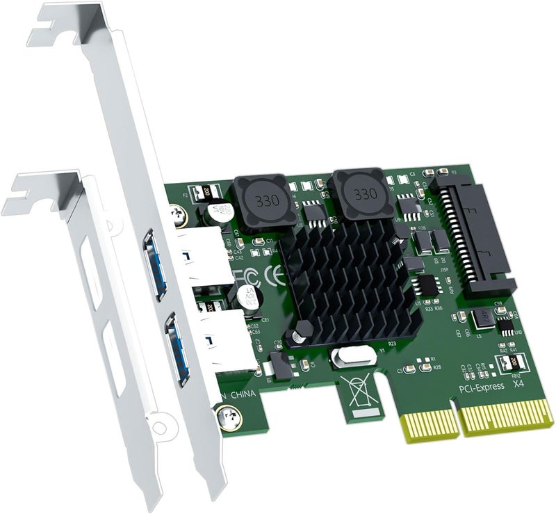 GLOTRENDS U3142A 2-Port 10Gb USB 3.1 Gen2 Type-A to PCIE X4 Expansion Card with ASM 3142 Chip, Regular and Low-profible Bracket - Image 1