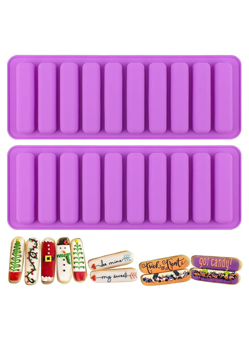 2 PCS 10-Cavity Chocolate Bar Molds Finger Shaped Silicone Biscuit Molds，Fondant Mold DIY Tools, Ice Cube Trays