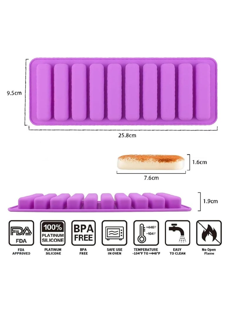 2 PCS 10-Cavity Chocolate Bar Molds Finger Shaped Silicone Biscuit Molds，Fondant Mold DIY Tools, Ice Cube Trays