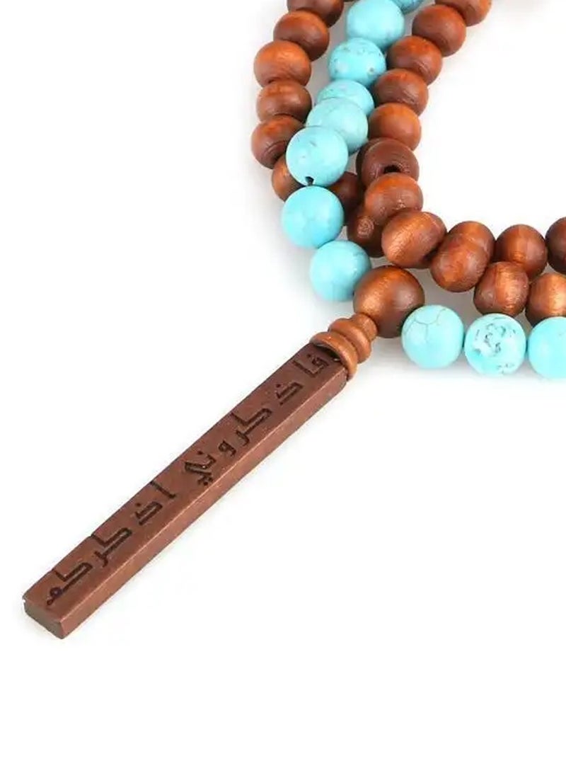 أم أم أيه من معدن الإنسان سبحة فاذكروني أذكركم المكونة من الأحجار الكريمة والخرز الخشبي - Image 2