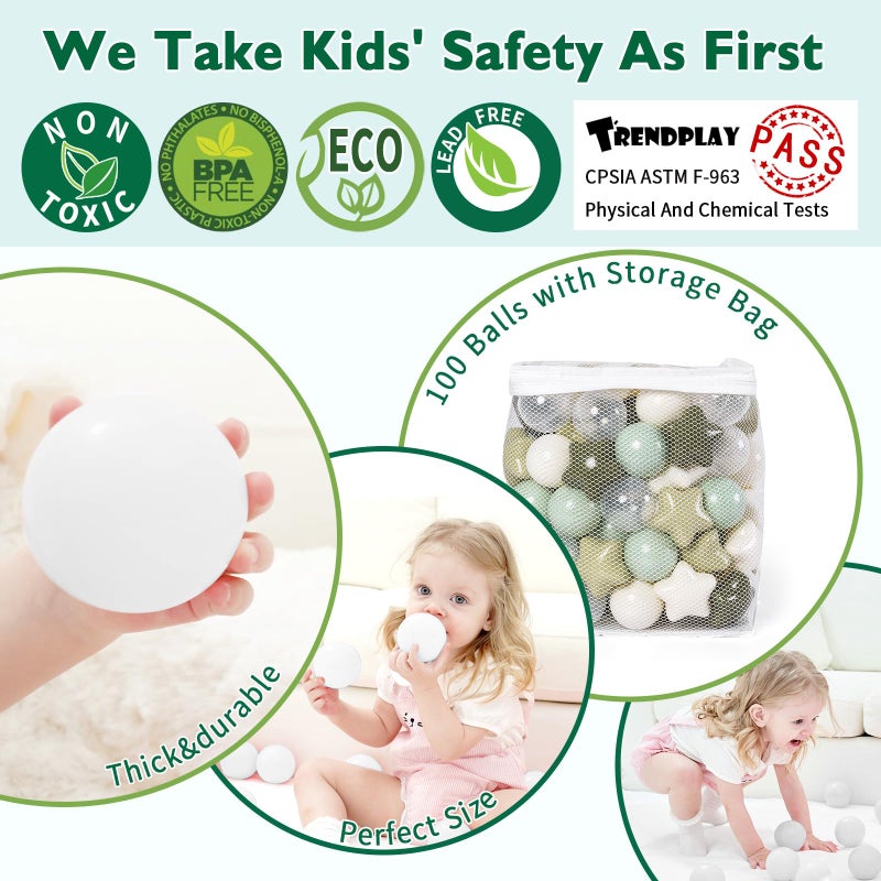 TRENDPLAY Star Ball Pit Balls 100 for Toddlers - Green Ball Pit Ball Shapes for Boys Girls Fun, Birthday Party, Christmas Decoration, Cream Colors Mix Green - Image 3