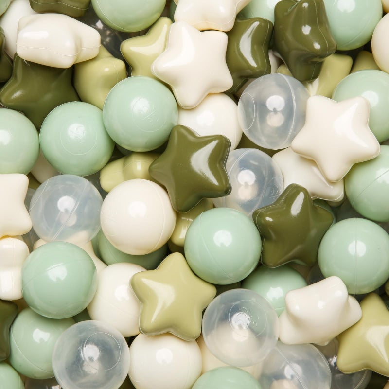 TRENDPLAY Star Ball Pit Balls 100 for Toddlers - Green Ball Pit Ball Shapes for Boys Girls Fun, Birthday Party, Christmas Decoration, Cream Colors Mix Green - Image 1