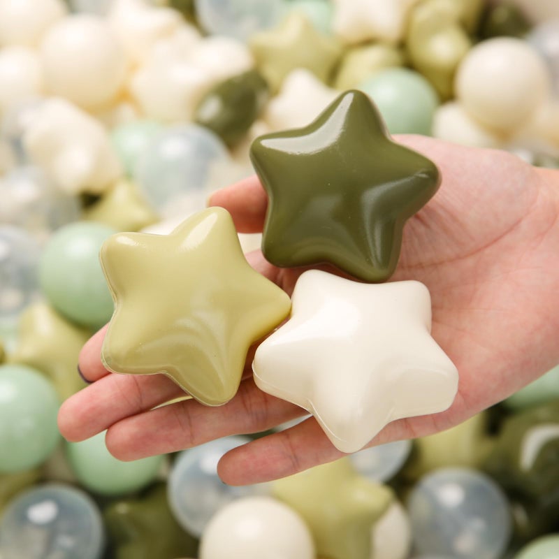 TRENDPLAY Star Ball Pit Balls 100 for Toddlers - Green Ball Pit Ball Shapes for Boys Girls Fun, Birthday Party, Christmas Decoration, Cream Colors Mix Green - Image 2