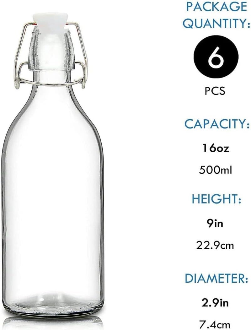 FUFU 6Pack 16oz Flip Top Glass Bottle Swing Top Bottles with Airtight Seal Flip Caps for Kombucha, Beverages, Oil, Vinegar, Water, Soda, Kefir… - Image 2