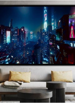 Cyberpunk City Neo Futuristic Canvas Wall Art, Ready to Hang, Game Room Decor, Teenagers Gift, Cyberpunk Poster, Unique Gift İdea