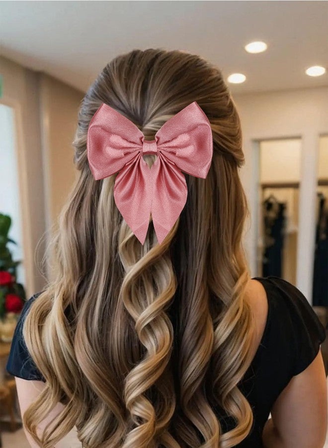 LUXELOCKS Satin Hair Bow Clips, set of 6, Red, White, Black, Beige, Pink, Purple - Image 2