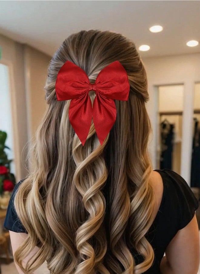 LUXELOCKS Satin Hair Bow Clips, set of 6, Red, White, Black, Beige, Pink, Purple - Image 4