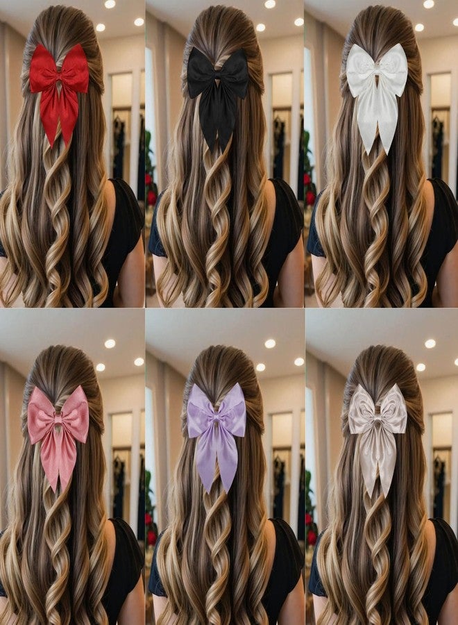 LUXELOCKS Satin Hair Bow Clips, set of 6, Red, White, Black, Beige, Pink, Purple - Image 1