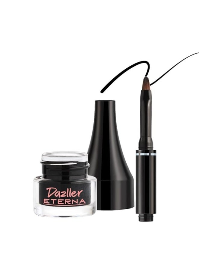 Dazller Eterna Eye Sensation Gel Eyeliner|Water-proof|Smudge-proof|Infused Herbal Extracts - Chamomile & Calendula|Flat Brush|Deep Matte Black|3g - Image 1