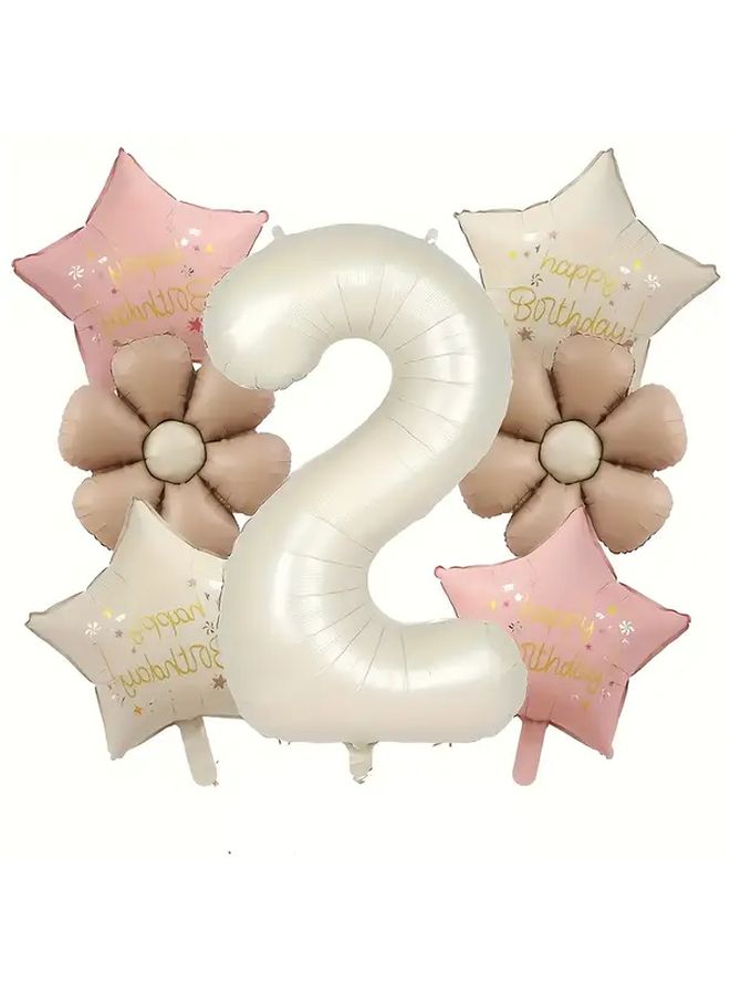 Number 2 Aluminum Balloon Set With Flowers Stars For Birthday Party Decor - Image 5