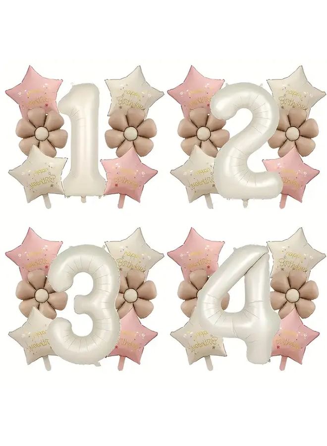 Number 2 Aluminum Balloon Set With Flowers Stars For Birthday Party Decor - Image 2