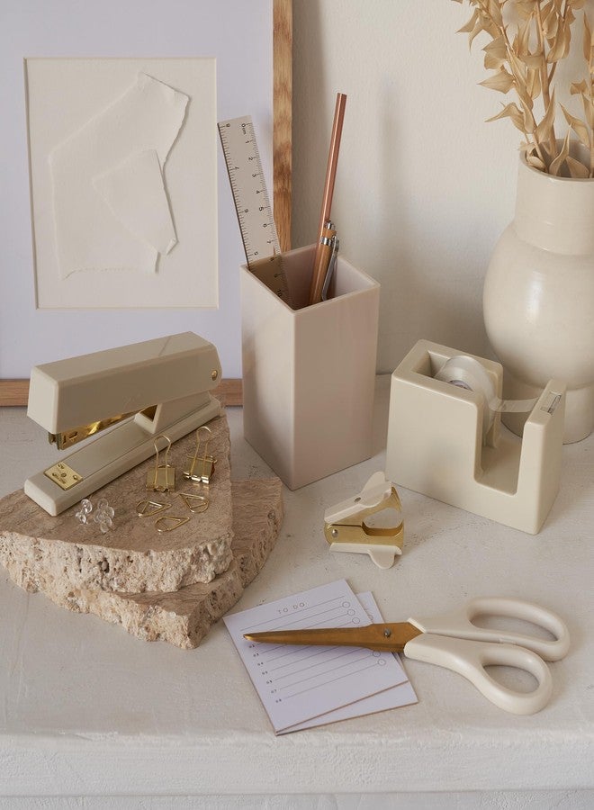 KIBAGA Aesthetic Desk Accessories Set - A Complete Desktop Organizer Set For Women Enhances Any Office Decor - An Office Supplies Kit w Gold Finish incl. Pen Holder, Scissors, Stapler, Tape Dispenser & More - Image 5