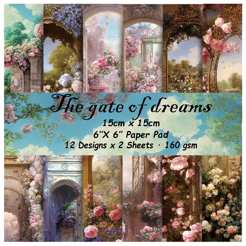 Qianshan Gate of Dream Scrapbook Paper 24 Sheets 66 SingleSided Patterned Cardstock Pads160gsm Vintage Decopodge Scrapbook Supplies Junk Journal Decorative Crafts DIY Album Card Making Art Journaling - Image 3